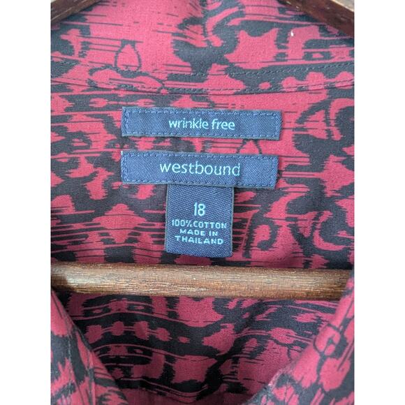 Westbound Womens Dark Red Wrinkle Free Button Up Shirt Size 18 Geometric Print - Picture 4 of 8